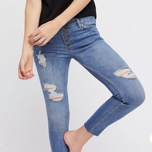 Destroyed Reagan Button Front Skinny Jeans